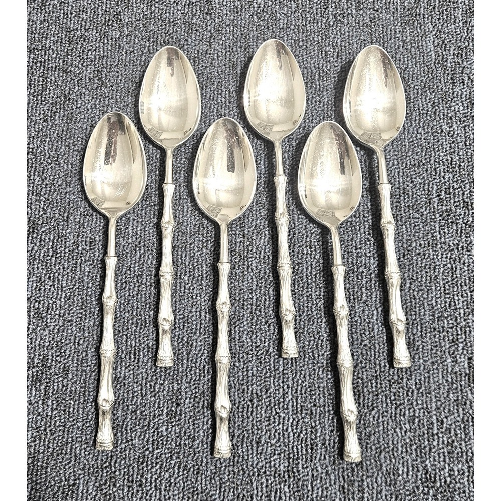Oxford Hall JADE Soup Spoon Set of 6 Textured Bamboo Cane Stainless Flatware